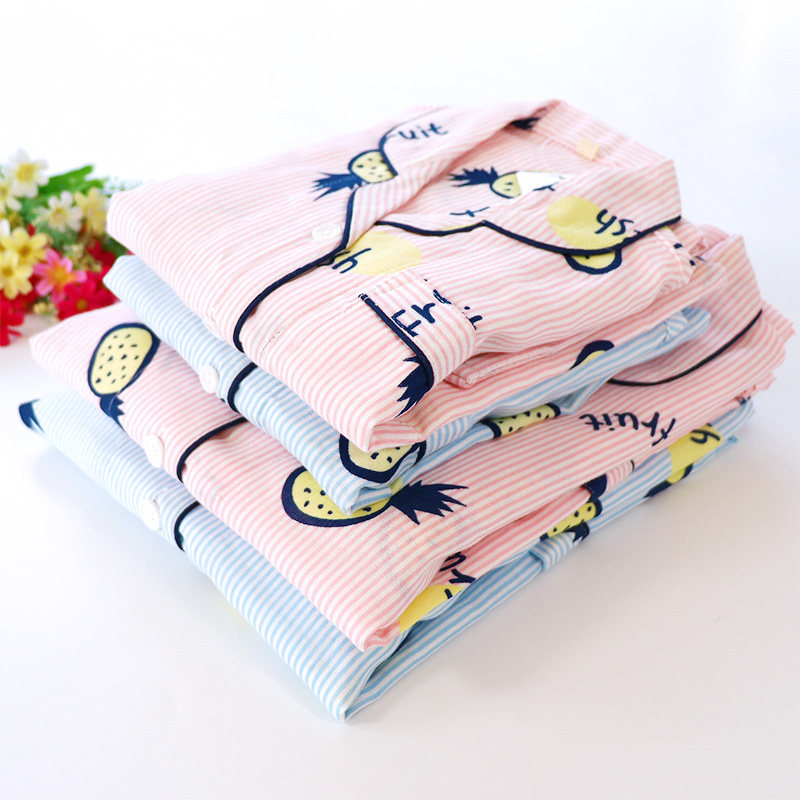 Spring Summer Pure Cotton Double Layer Gauze Mother Woman Parent-child Sleepwear Long Sleeve Long Pants Suit Soft And Breathable Shuttle Cotton Home Clothing