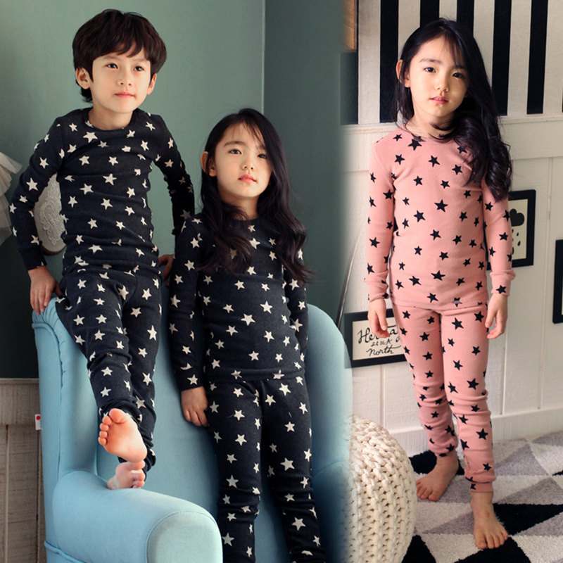 Pure cotton autumn sweatpants male and female baby beating undershirt long sleeve long pants two pieces knitted cotton children cotton sweatpants