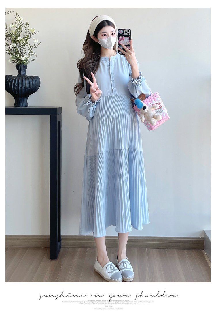 Maternity Wear 2026 New Autumn Style Loose Slimming Pleated Dress for Pregnant Mothers, High-End Nursing Long Dress — 10