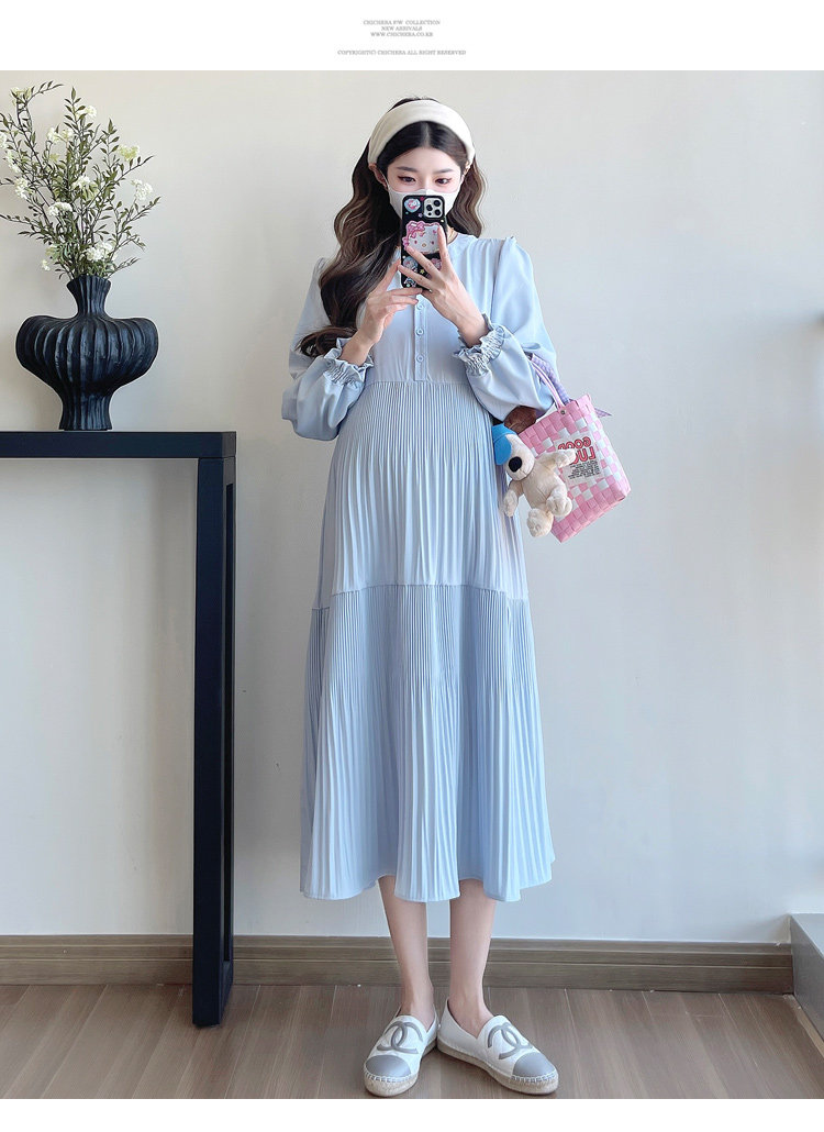 Maternity Wear 2026 New Autumn Style Loose Slimming Pleated Dress for Pregnant Mothers, High-End Nursing Long Dress — 14
