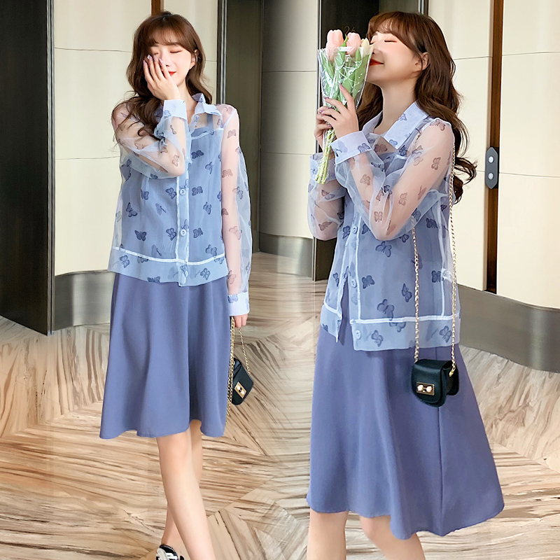 Maternity spring suit fashion style out of the net red two-piece dress small man mid-length suspender bottom skirt