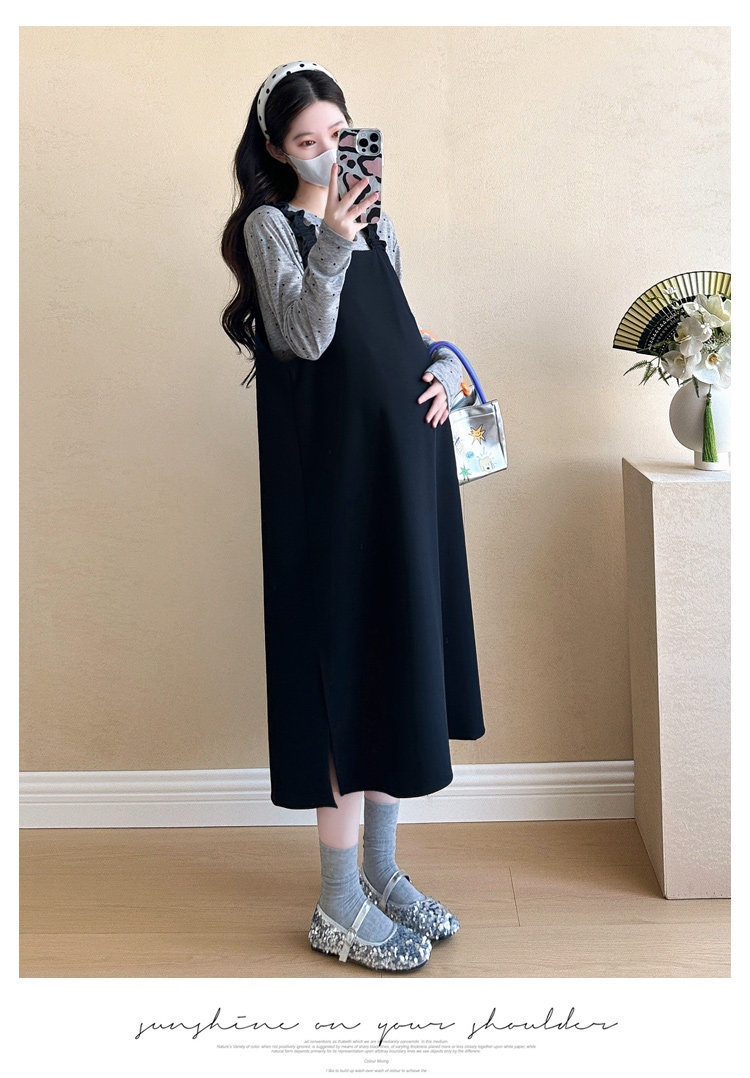 孕妇套装秋季2026新款宽松大码背带裙圆点上衣孕妈妈连衣裙两件套 — 7