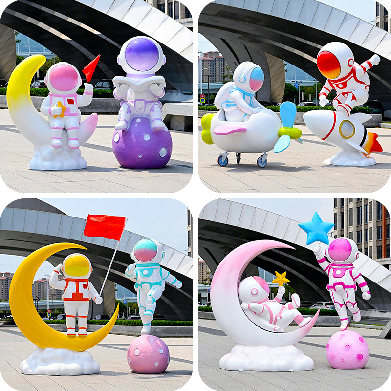 Aerospace-Themed Fiberglass Astronaut Sculpture for Outdoor Parks and Squares, Large Space-Themed Landscape Ornament