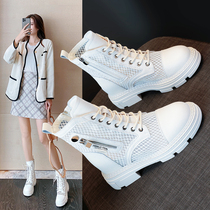 White Tennis Face Martin Boots Woman Summer Thin 2022 New inner heightening slim genuine leather breathable hollowed-out short boots