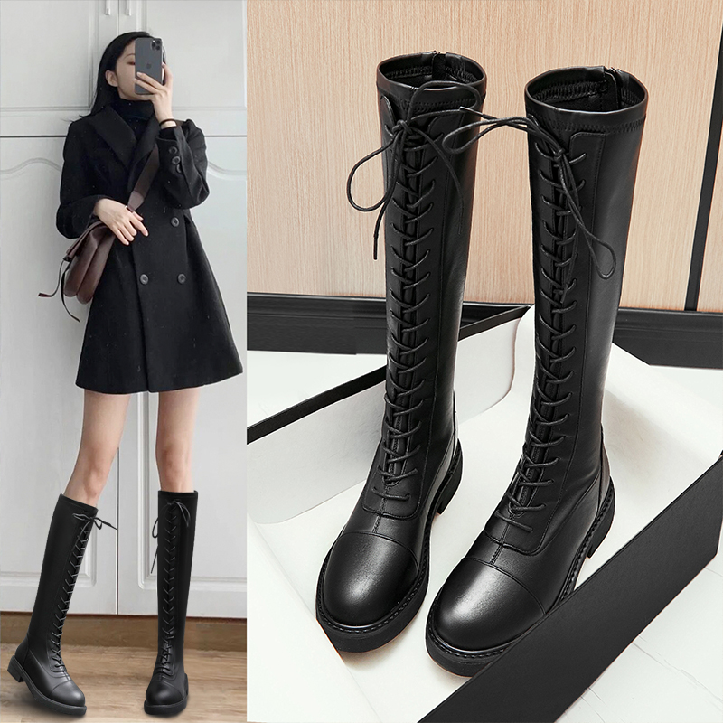 But knee boots female 2021 New Net red ins tide high tube horse boots thin autumn winter plus velvet Knight boots
