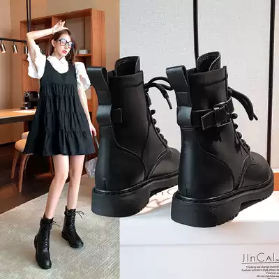 Net red skinny boots female Martin boots handsome street shot British style spring and Autumn single boots ins trendy cool stretch booties show thinness