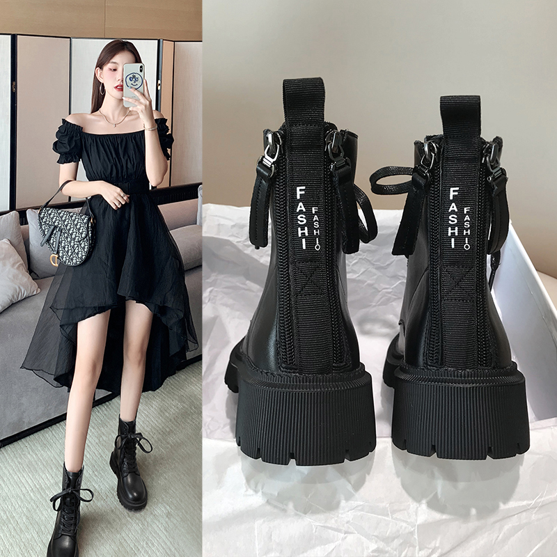 The real Pimartin boots female Englishness boots in spring and autumn 2023 new thick - base boots