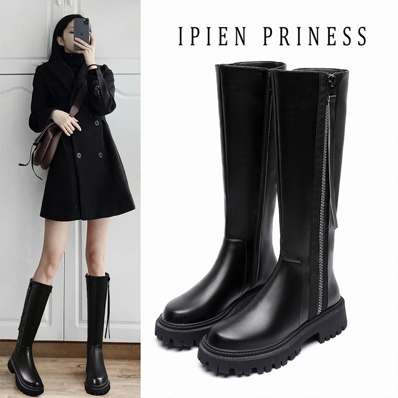 Straight tube boots women's 2022 new Martin riding boots thick bottom spring and autumn all-match elastic high tube but knee boots