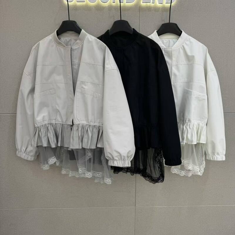2026 New Niche Designer Dmg Series Versatile Slimming Top with Lace Patchwork Long-Sleeve Loose Jacket for Women