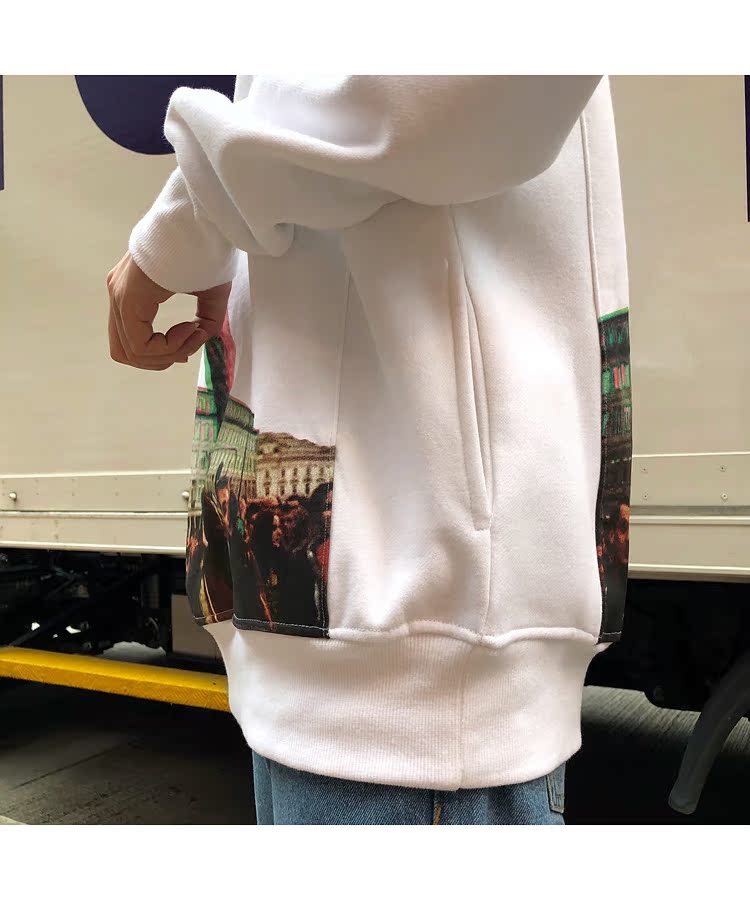 Châu Âu và Hoa Kỳ phong cách Harajuku áo sơ mi rộng quá khổ hipster đường phố nam và nữ cộng với áo len trùm đầu màu trắng nhung áo hoodie cộc tay