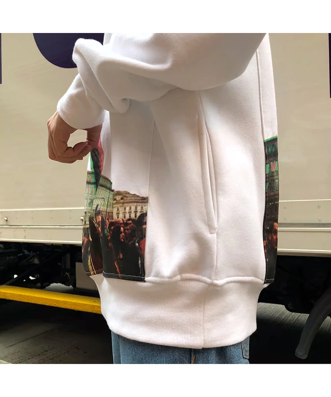 Châu Âu và Hoa Kỳ phong cách Harajuku áo sơ mi rộng quá khổ hipster đường phố nam và nữ cộng với áo len trùm đầu màu trắng nhung