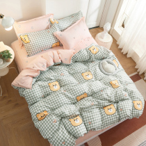 Cartoon water washing cotton four-piece set of quilt cover quilt bedding female student dormitory 3 quilt set of bed sheet people 4