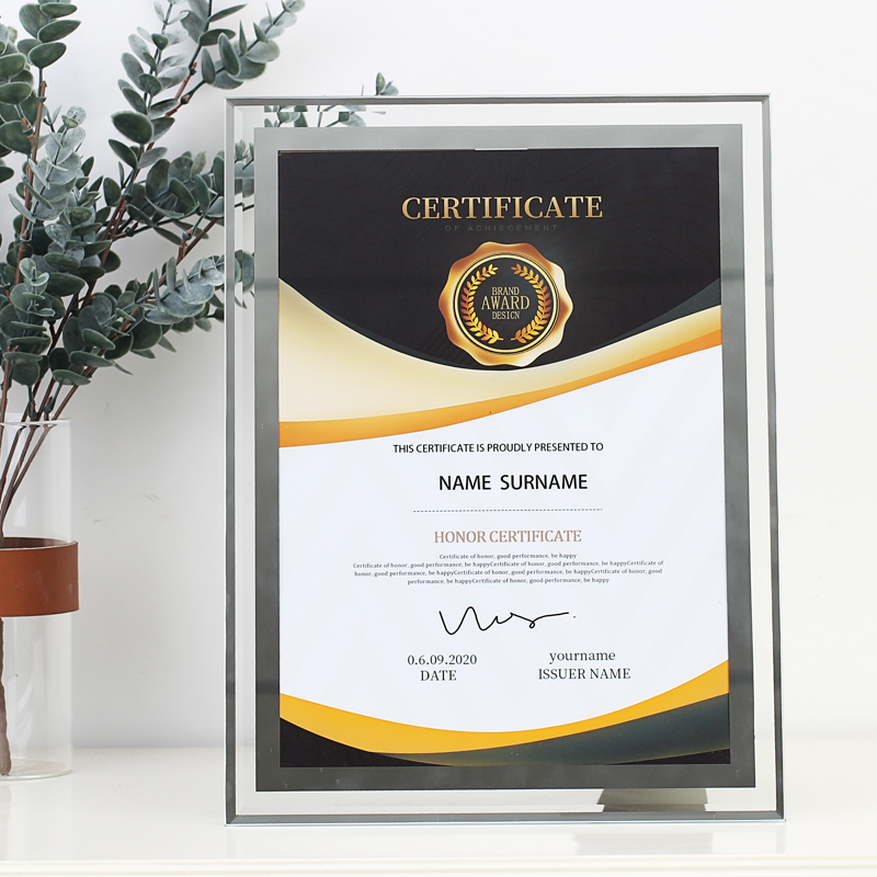 Certificate of Honor a4 Certificate Frame Crystal Glass Photo Frame Wall Patent Authorization Certificate Protective Cover Frame Table