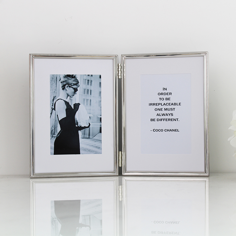 Nordic Style Foldable Two-Panel Horizontal and Vertical Display Metal Photo Frame Gold 5-Inch 6-Inch 7-Inch 8inch 10inch Silver