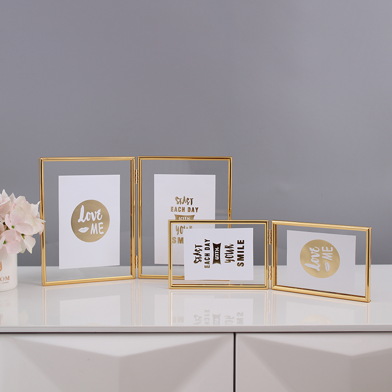Nordic two-sided double-sided transparent glass folding folding table photo frame 5 inch 6 inch 7 inch 8 inch photo frame horizontal version