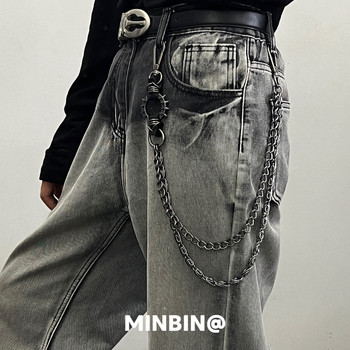 Trendy dark spiked punk retro trouser chain