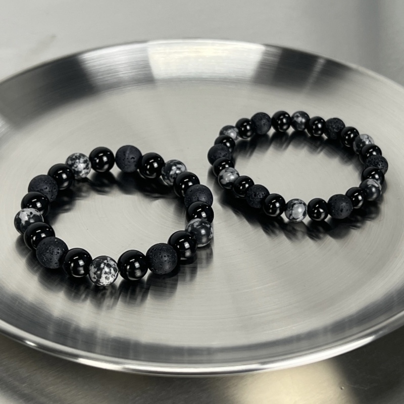 Dark Style Obsidian Beaded Bracelet for Men and Women, Light Luxury Niche High-End Couple Style Jewelry, Volcanic Stone Accessories Trendy