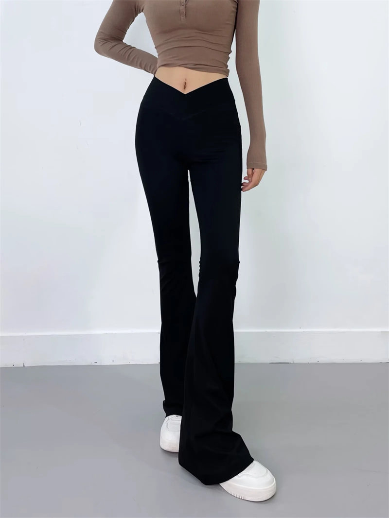欧美范v字高腰微喇休闲裤女春秋辣妹紧身性感喇叭裤瑜伽拖地长裤详情5