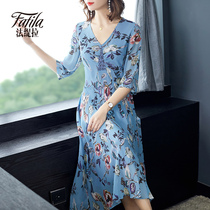 Hangzhou Crushed Flowers Heavy Pound Genuine Silk Dress Mulberry Silk Big Card 2021 New Summer Young Conspicyant Slim long dress
