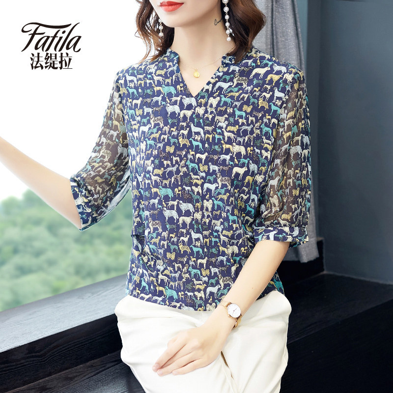 Fashion V-neck Hangzhou heavy silk shirt women's mulberry silk top loose large size 2020 new spring and summer