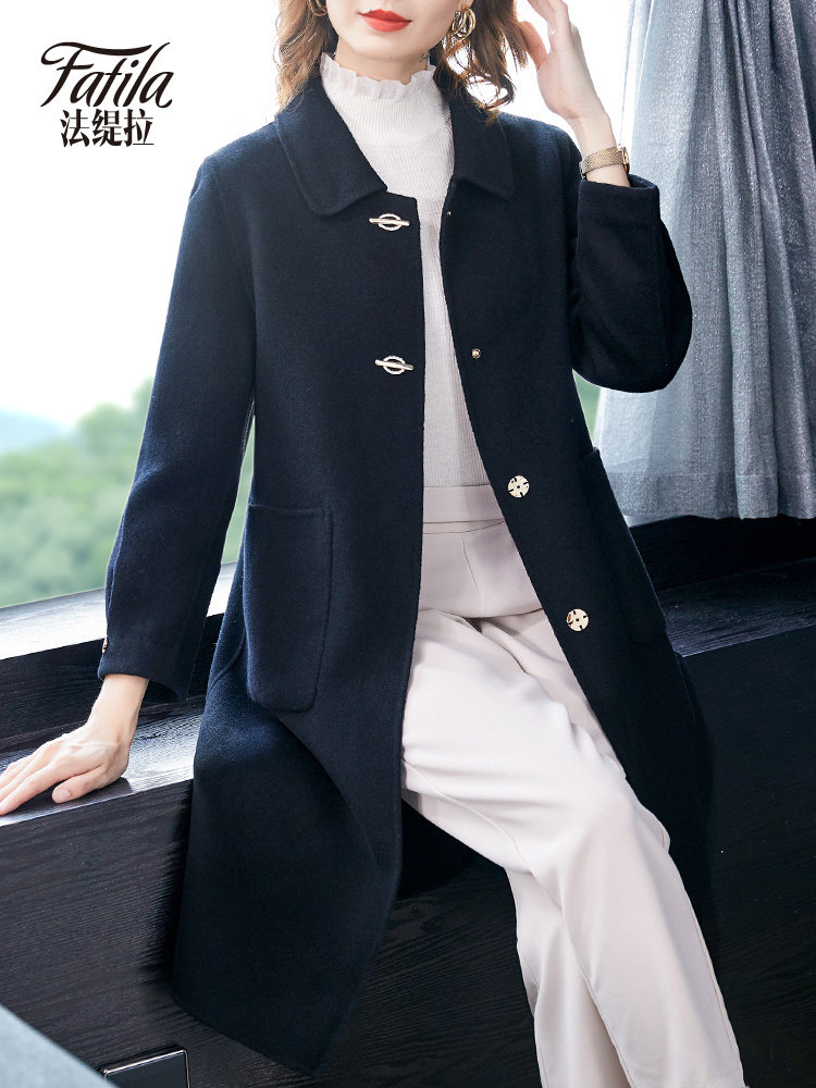 Black double-sided cashmere coat women's mid-length 2020 new autumn and winter woolen coat for middle-aged and elderly mothers