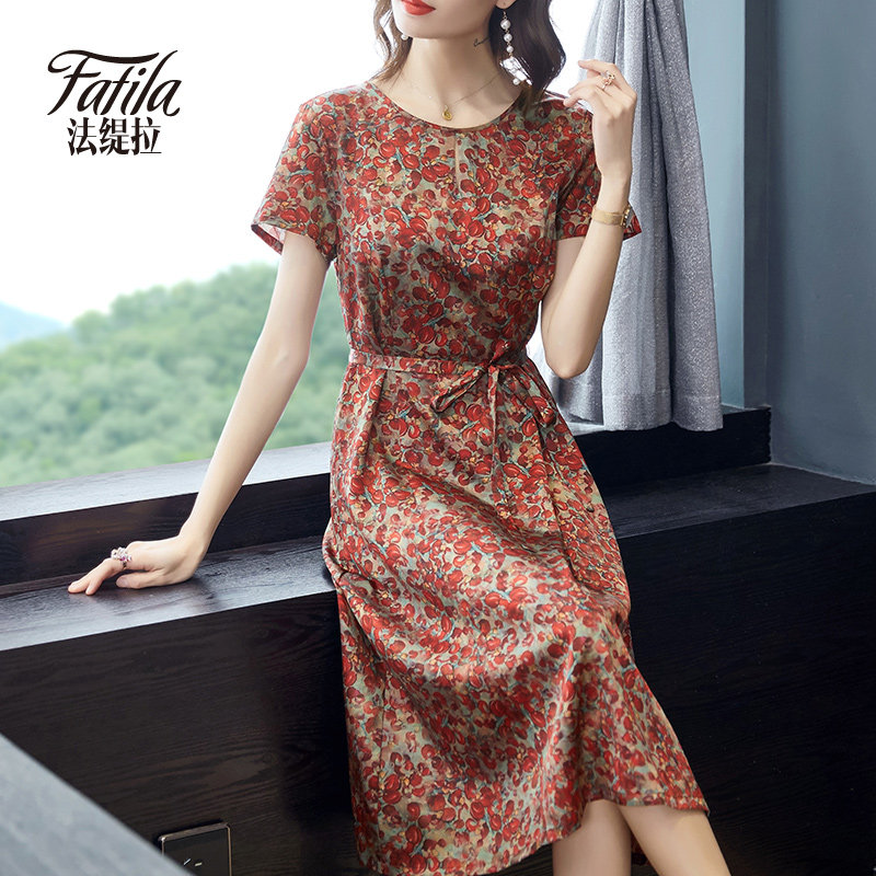 Hangzhou Crushed Flowers Young's Heavy Pound Genuine Silk Dress Woman Xia 2021 New body Slim Mulberry Silk Dresses