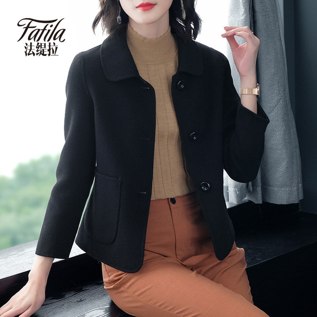 Small black double-sided zero cashmere coat for women, short style, new autumn and winter woolen coat, double-sided woolen coat, slimming