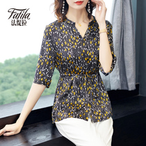 Hangzhou Heavy Pound Genuine Silk Shirt Woman Fashion V Collar Printed Satin Mulberry Silk Blouse Foreign Air 2020 New Spring Summer