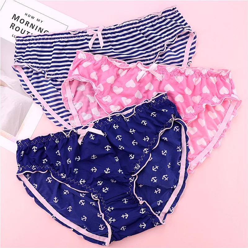 5 gói Sữa lụa skinny đồ lót nữ thắt lưng nơ dễ thương sọc sóng nấm quần lót nữ cotton thun lạnh cao cấp