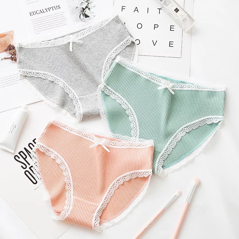 5 miếng Cotton đồ lót màu rắn đồ lót nữ giữa eo ren đơn giản cotton ngọt ngào sọc dọc đồ lót cô gái quần sip