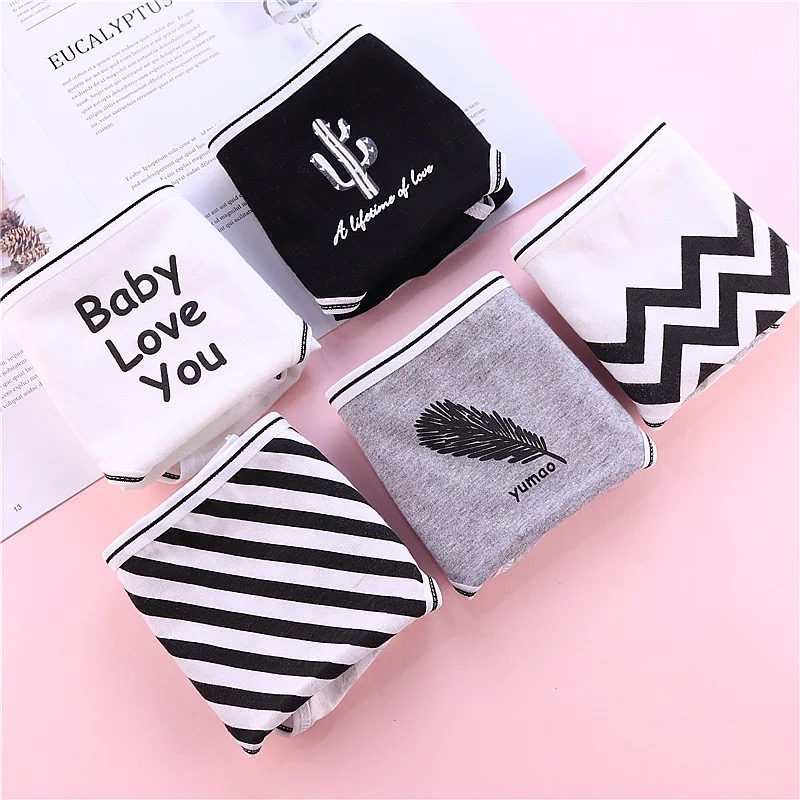 5 in gió đơn giản cotton in thư tóm tắt eo thấp quần short tam giác cô gái bông gợi cảm quan lot nu