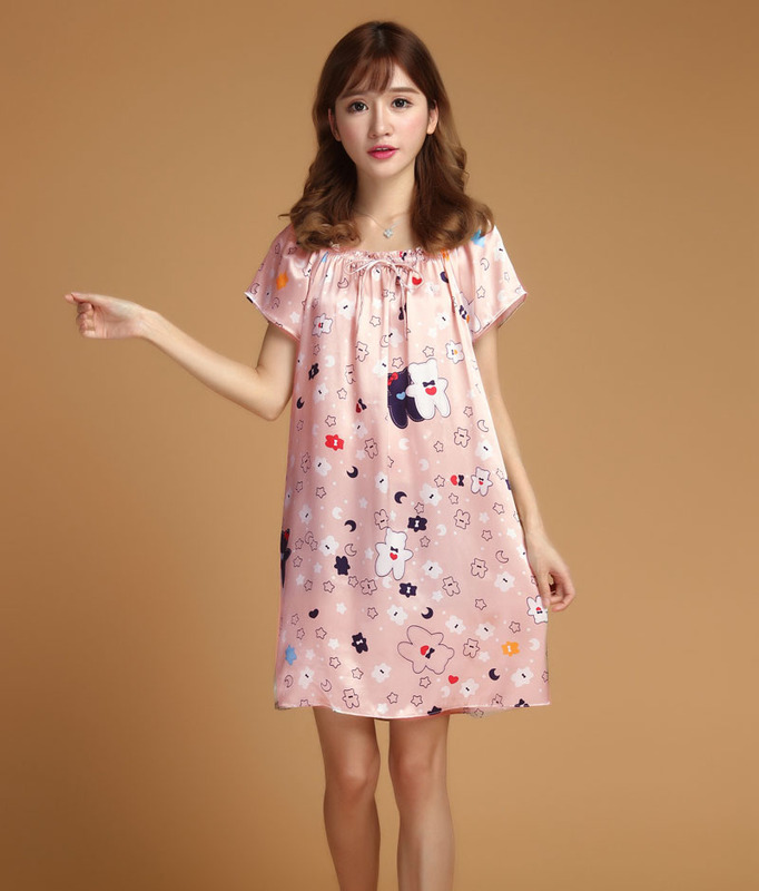 100% Mulberry Silk Nightgown, Silk Children's Cartoon Print Short-Sleeved Midi Dress, Princess Dress, Loungewear, Parent-Child Doll Dress