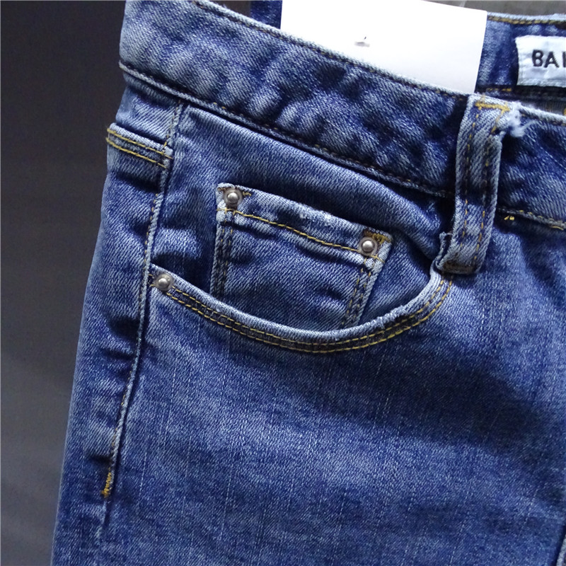 Xuân-Hè 2019 phụ nữ mới chín quần Ba Han 12588 mài trắng cắt lỗ vá quần jean nhỏ thẳng - Cộng với kích thước quần áo áo thun nữ có cổ