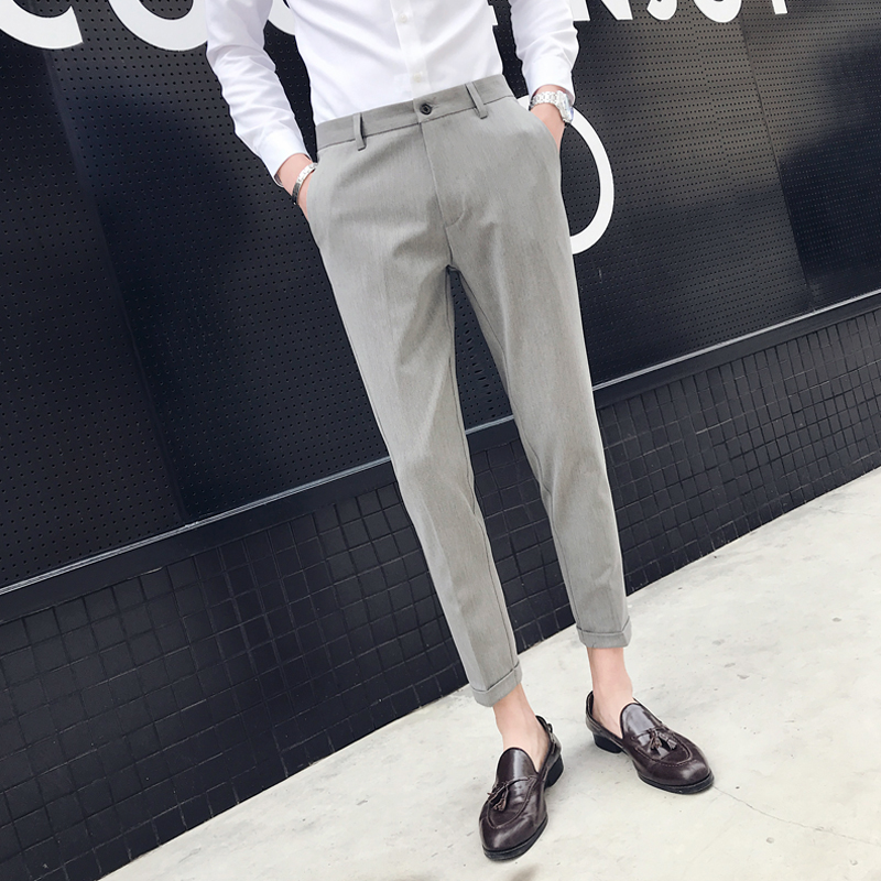 Spring and summer cropped trousers men slim small feet youth formal wear Korean version of business casual pants British men's suit pants