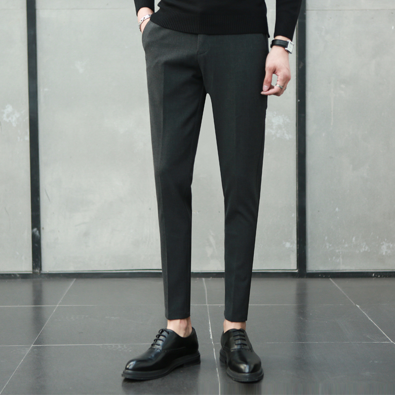 Men's casual pants Men's spring and summer suit trousers men's Korean slim youth formal gray British cigarette tube pants men