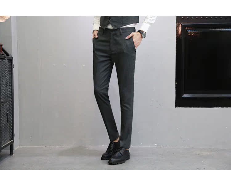 Phiên bản Hàn Quốc của quần tây nam Anh thuần màu đen phù hợp với quần âu quần dài thanh niên thủy triều thẳng Slim phù hợp với công việc - Suit phù hợp quần tây âu