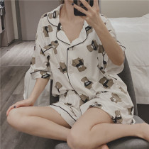 Day Series Short Sleeve Lovers Pyjamas Summer Slim pure cotton Cubs printed cardiovertsuit with big code 200 catty suit