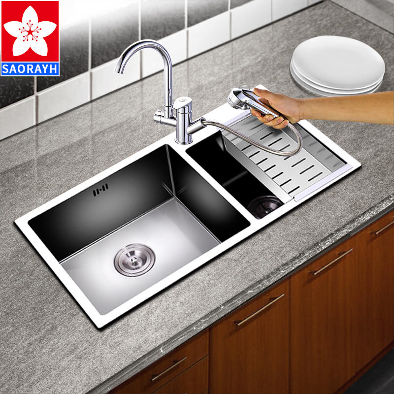 304 Stainless Steel Double Sink Sink 4MM Handmade Basin Nano Vegetable Wash Pool Kitchen Thickened Wash Pool