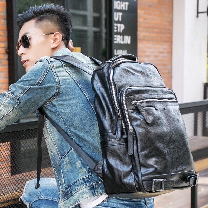 Large Capacity Travel Bull Leather Bag Men's Double Shoulder Bag Genuine Leather Fashion Trends Casual Computer Bag Han Edition School Bag Men