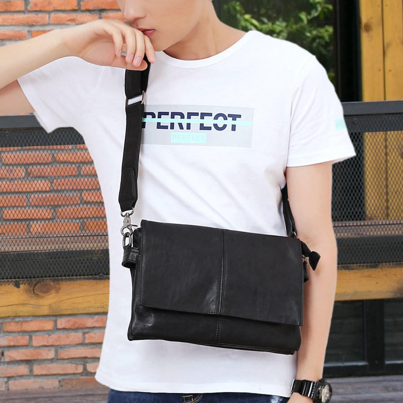 Genuine leather men's small leather bag Han version of soft leather single shoulder slanted satchel fashion 100 lap personality casual ipad male bag cow leather