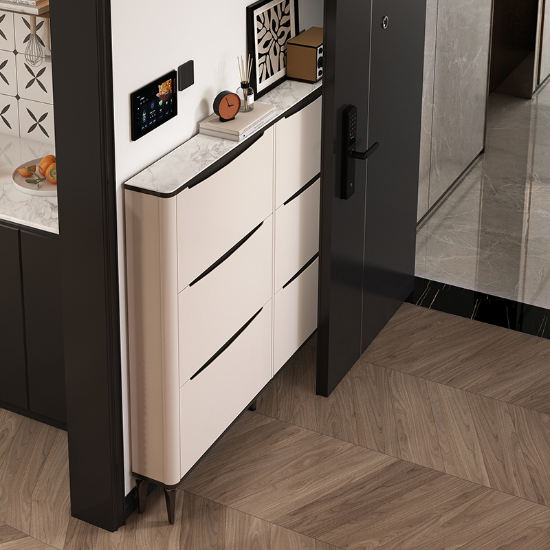 Ultra-Thin Shoe Cabinet for Home Entrance, 17cm Flip-Up Cabinet for Small Apartments, Extremely Narrow Storage Behind the Door, Thin Model Against the Wall