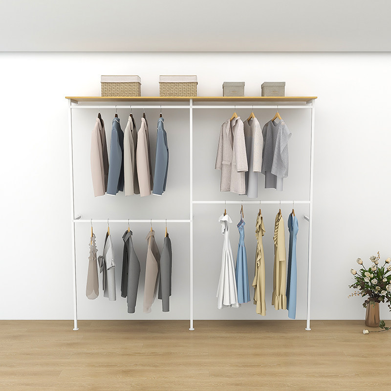 Open-Style Walk-In Closet, DIY Metal Wardrobe, Wall-Mounted Clothes Rack, Wall-Mounted Combination Home Clothing Storage Rack