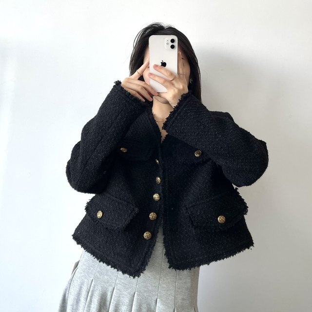 -21SS ແບບຕາເວັນຕົກສີດໍາ 30% Wool Xiaoxiang Jacket ຂອງແມ່ຍິງພາກຮຽນ spring ແລະດູໃບໄມ້ລົ່ນ Lady Style Loose Short Jacket