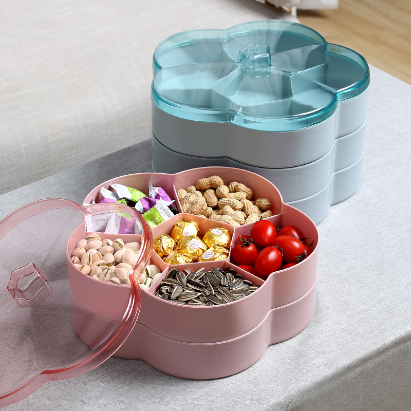 Creative double-layer compartment with cover transparent sealed candy box nut plate melon seed plate home living room snacks dried fruit plate