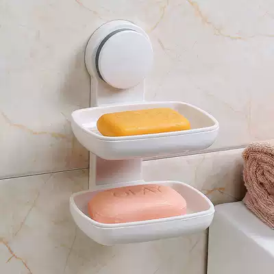 Creative bathroom suction cup fat soap box Double-layer incense box Drain rack Wall-mounted powder room tray vanity rack