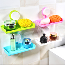 Suction cup soap box bathroom strong toilet double grid drain double grid soap rack creative wall hanging soap box soap holder