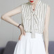 Sleeveless shirt women's striped v-neck vest top loose chiffon shirt French bow shirt 2025 summer new style