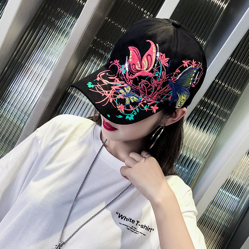 Women's Spring and Autumn Versatile Baseball Cap 2026 New Ethnic Style Embroidered Black Sun Hat Baseball Cap Embroidered Cap