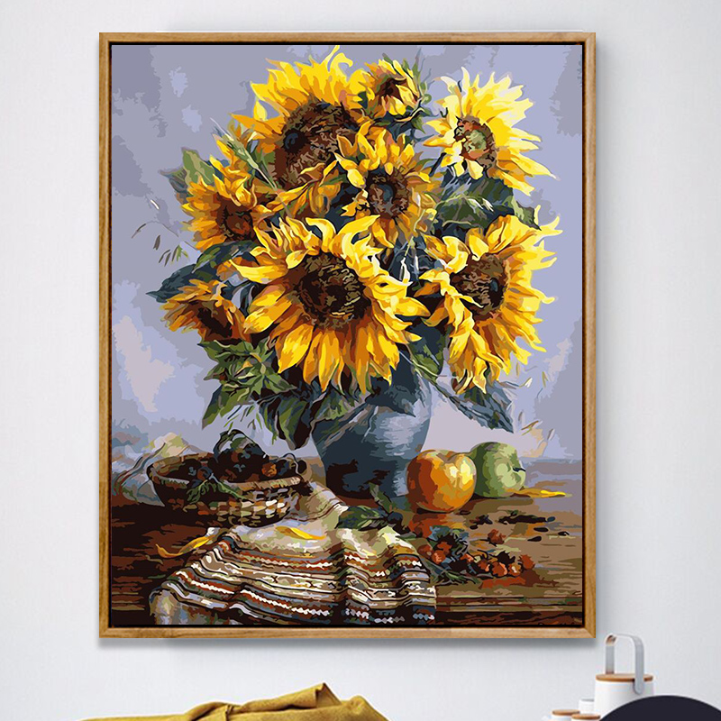 diy digital oil painting living room flower filled decorative painting decompression hand graffiti acrylic painting sunflower vase