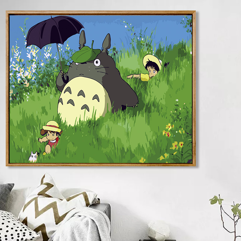 Digital Oil Painting Diy Cartoon Miyazaki Miyazaki Cartoon Filling colour Painted Oil Color Painting Living-room Decompression Handmade Decoration Painting Dragon Cat